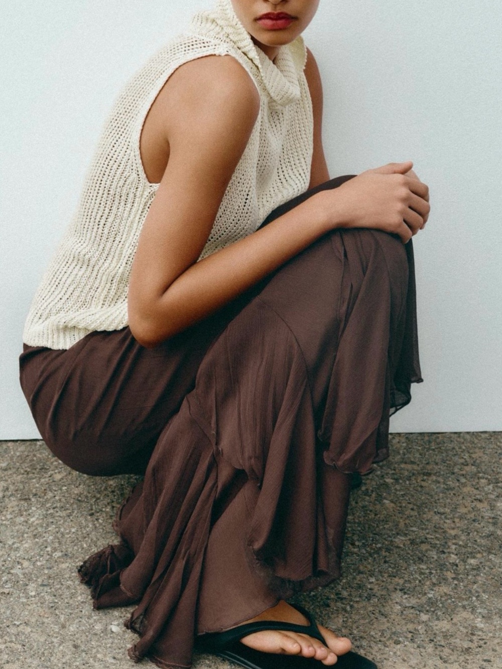 Zara Brown Ruffled Lace Midi Skirt. Size XL. Brand new! - Picture 8 of 11